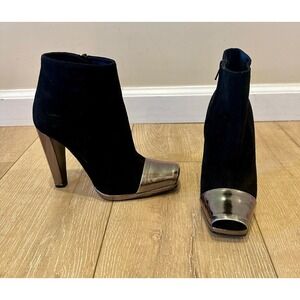Pierre Hardy Block Heel Booties Black Suede Sz 7.5 Metallic Silver Accents $995+